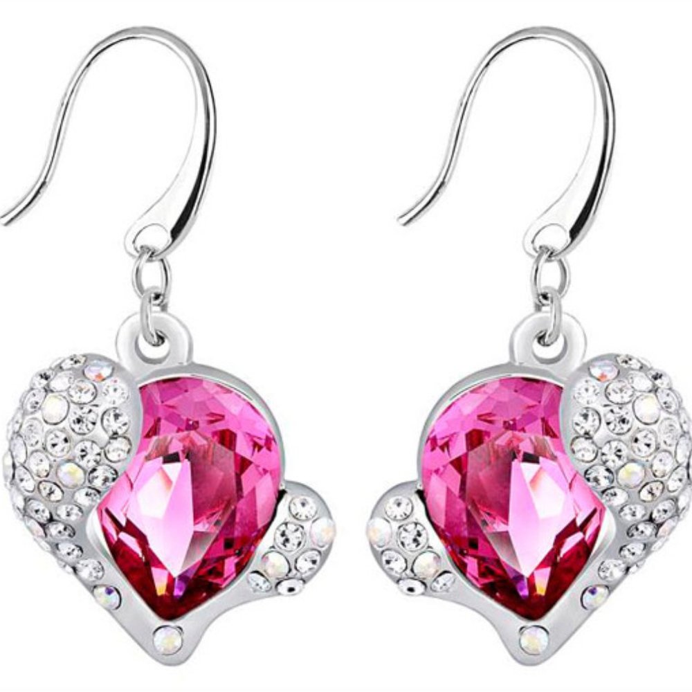 Stainless Steel Heart Earrings -Crystal Rose